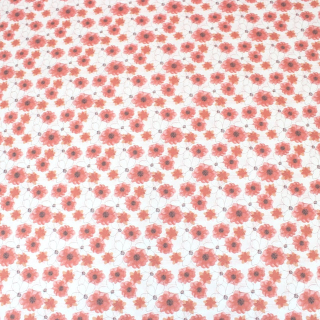 Premium 100% Floral Quilting Cotton - Red Flower - 44" Wide Cream - Pound A Metre