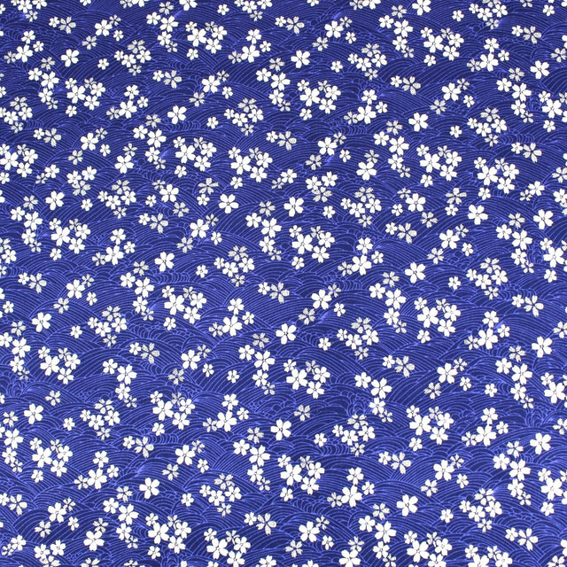 Premium Quality 100% Oriental Foil Cotton - Gold Blossom - 55" Wide Navy - Pound A Metre