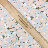 Premium Quality 100% Oriental Foil Cotton - Pink Cherry Blossom - 55" Wide Light Grey - Pound A Metre