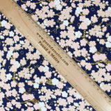 Premium Quality 100% Oriental Foil Cotton - Pink Cherry Blossom - 55" Wide Navy - Pound A Metre