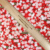 Premium Quality 100% Oriental Foil Cotton - Pink Cherry Blossom - 55" Wide Red - Pound A Metre