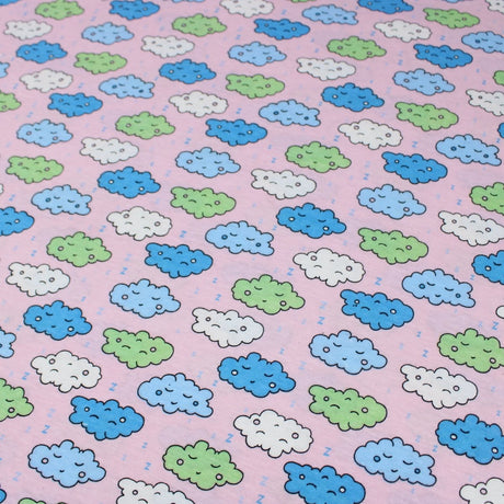 Premium Quality Soft Cotton Jersey 'Dreaming Clouds' 55" Wide Baby Pink - Pound A Metre