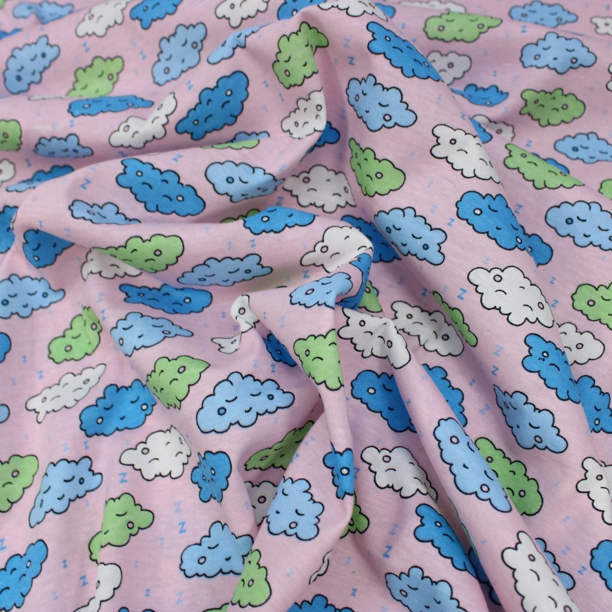 Premium Quality Soft Cotton Jersey 'Dreaming Clouds' 55" Wide Baby Pink - Pound A Metre